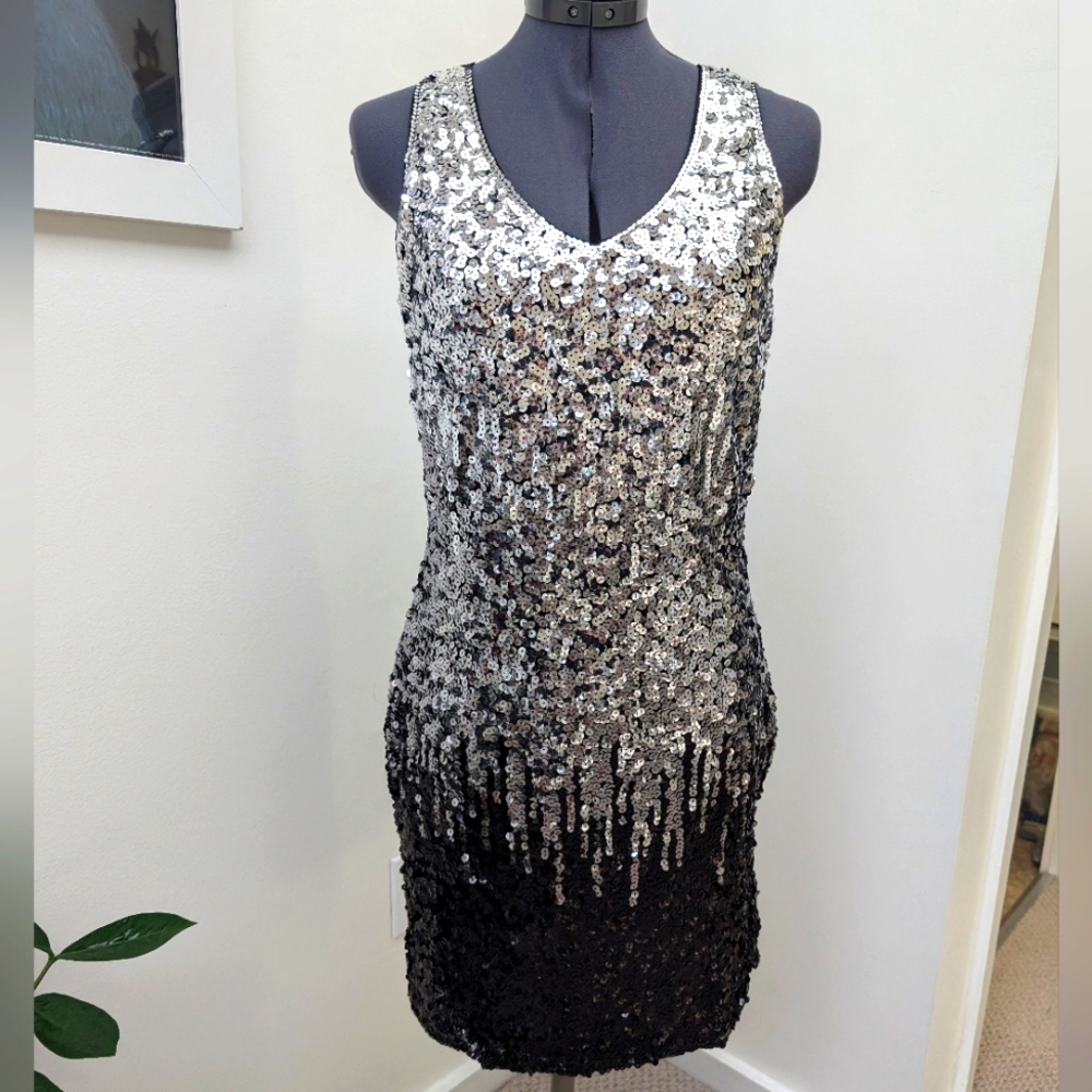 NWT Maner Medium silver black sequin sleeveless dress pull over cruise 8 9 10